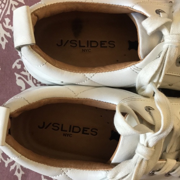 J Slides NYC white leather platform sneakers with silver details sz 8.5 - Picture 5 of 8